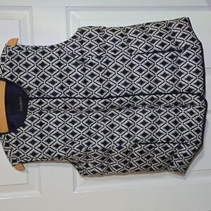 Talbots Navy and White Geometric Down Filled Puffer Vest